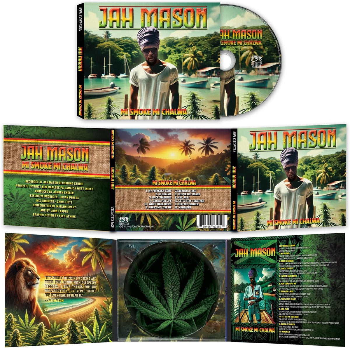 CD cover for Jah Mason’s “Mi Smoke Mi Chalwa” featuring a portrait and palm trees.