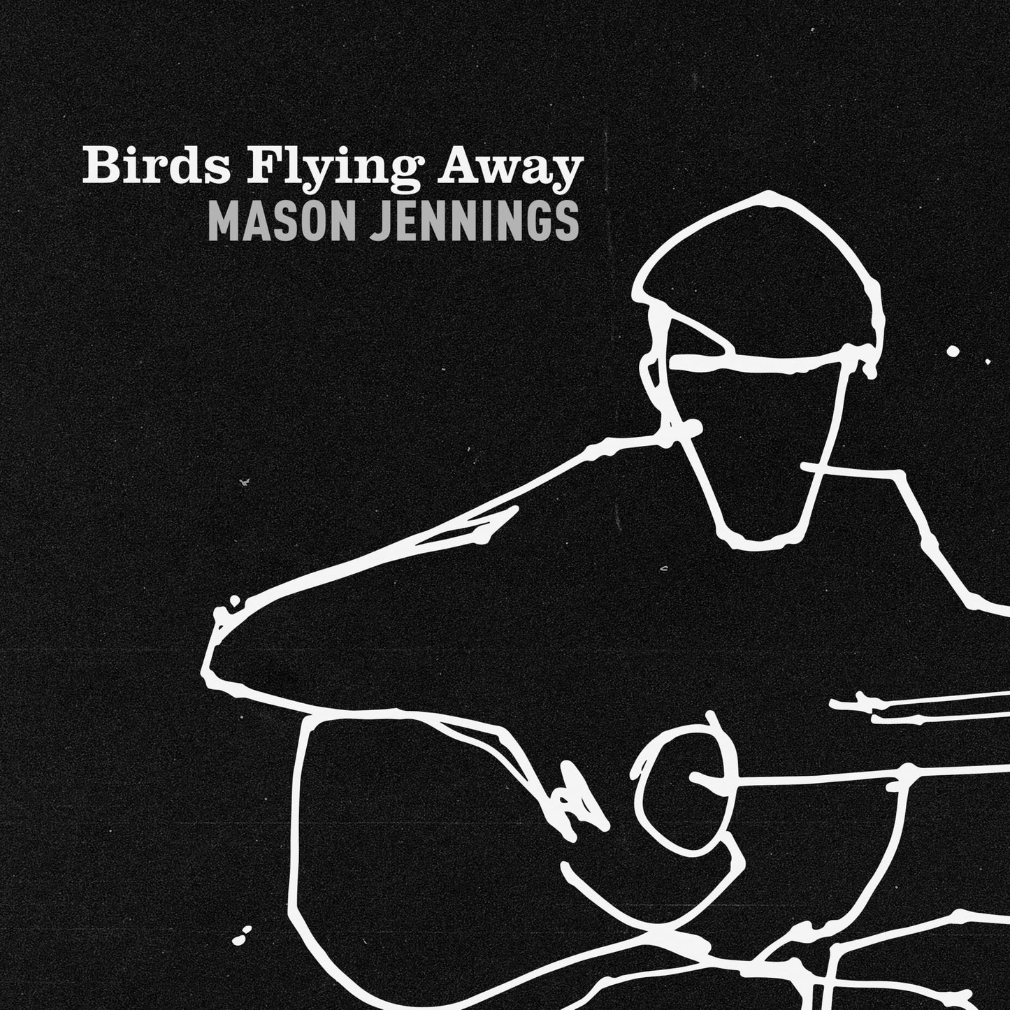 Album cover featuring a white line drawing of a person playing guitar on black.