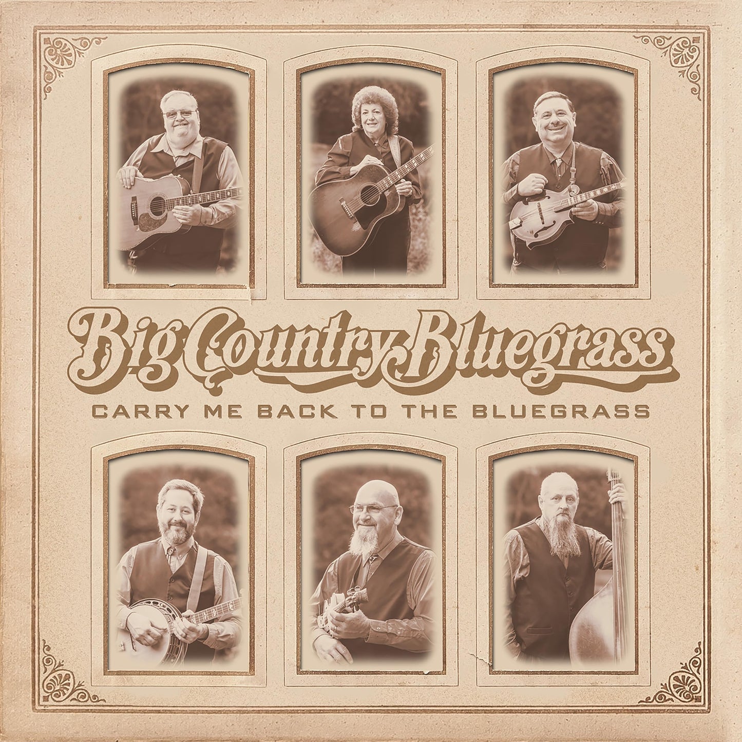 CD cover featuring six musicians with stringed instruments in sepia tones.