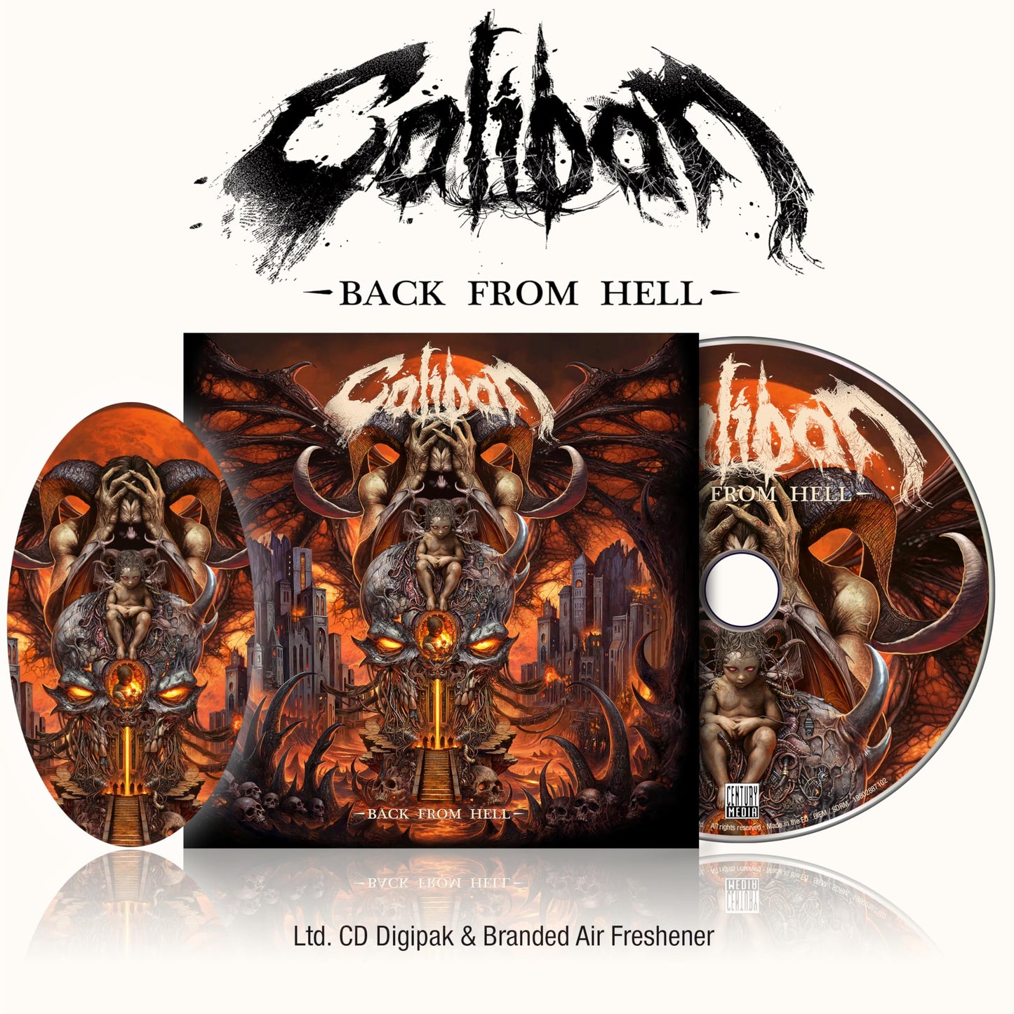 CD digipak for Caliban’s “Back From Hell” with demonic, urban artwork.