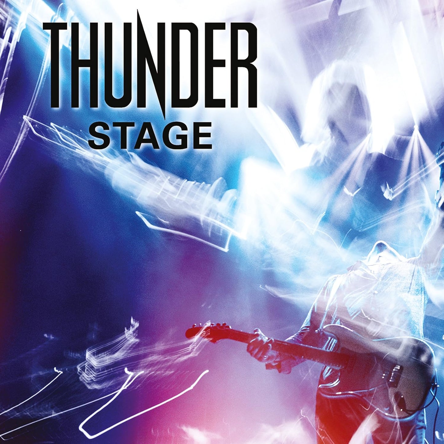 CD cover for Thunder’s “Stage” featuring a guitarist in blue light.