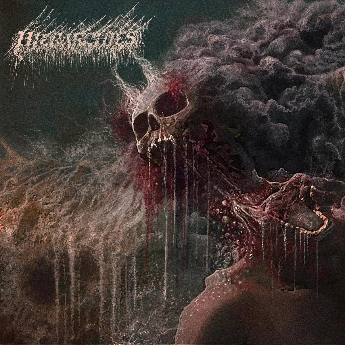 Dark, textured album cover featuring a grotesque, decaying skull image.