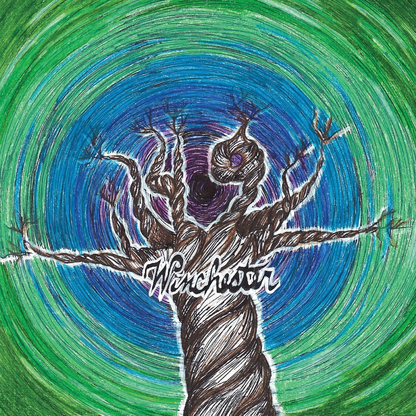Album cover for 49 Winchester with a tree illustration and swirling colors.
