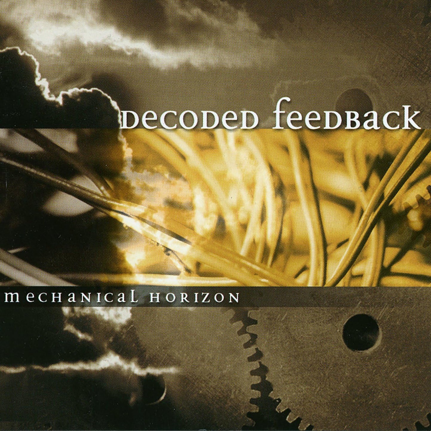 CD cover for "Decoded Feedback - Mechanical Horizon" with gears and wires.