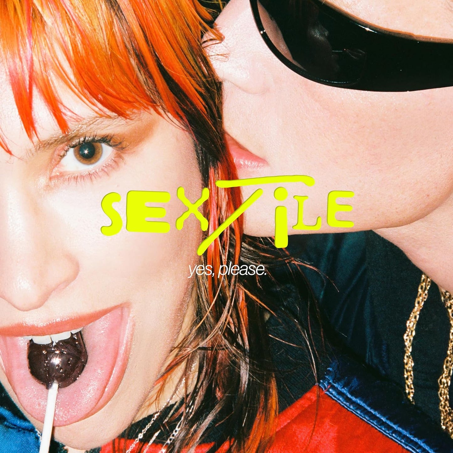 Vinyl record cover with two people and yellow text, “Sextile - Yes, Please.”