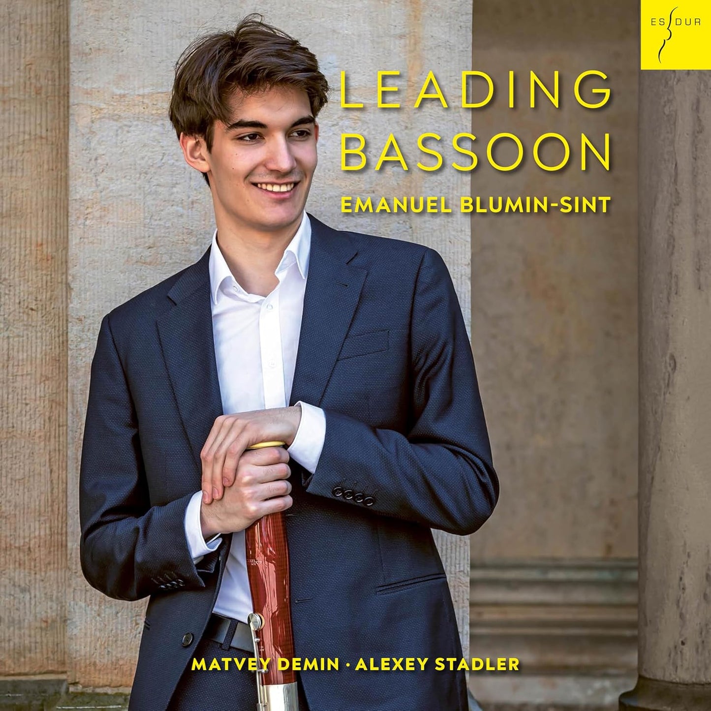 Portrait of Emanuel Blumin-Sint holding a bassoon, CD cover art.