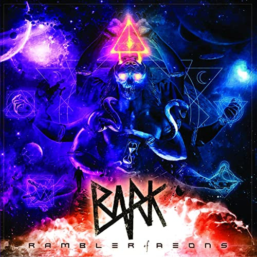 Album cover: skeletal figure with glowing symbols in a cosmic, blue nebula.