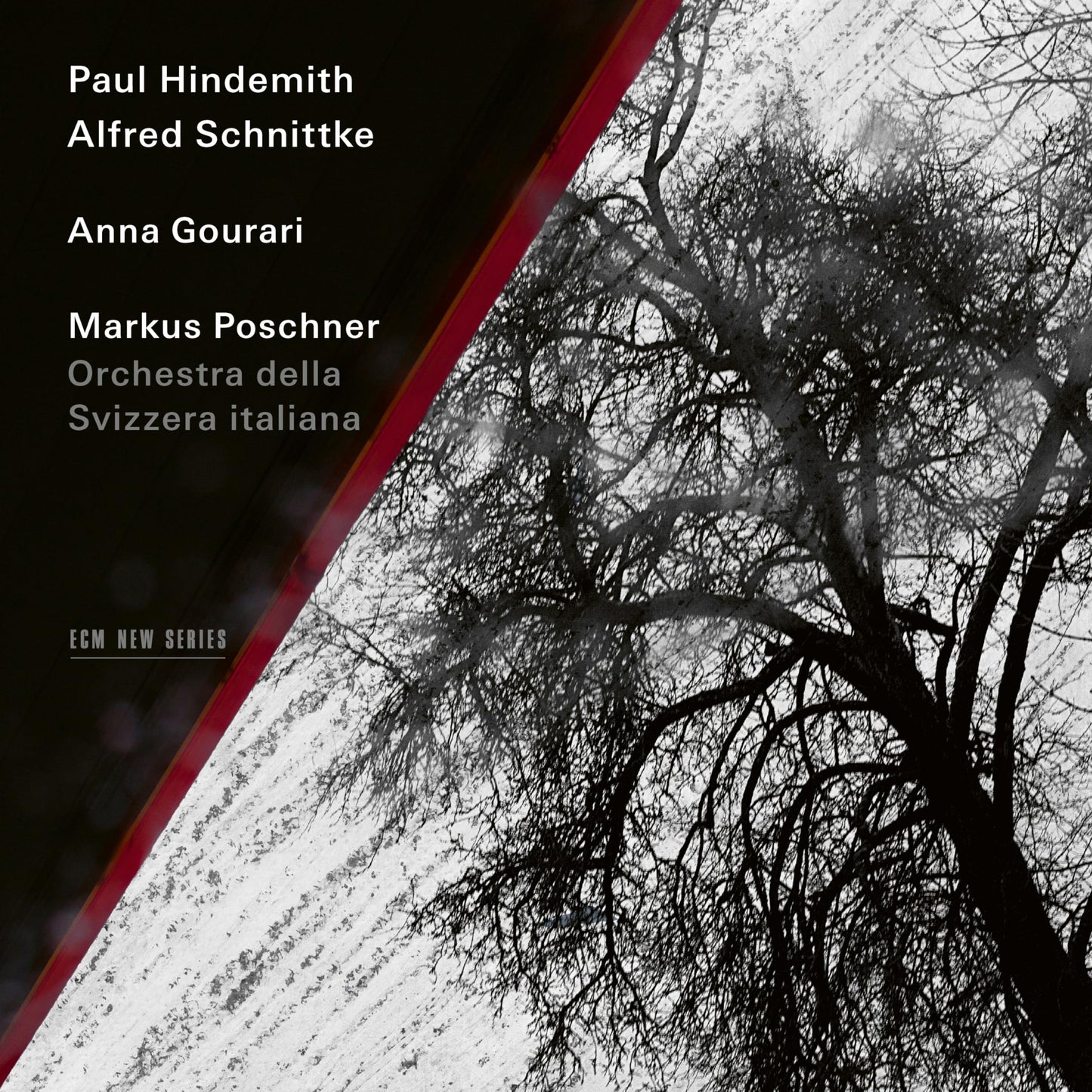 CD cover: black background with tree branches and composer names.