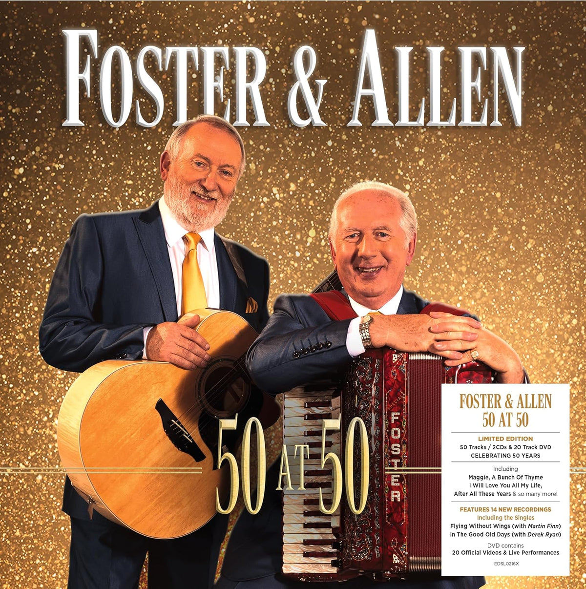 CD cover for Foster & Allen’s “50 At 50” featuring two smiling musicians.