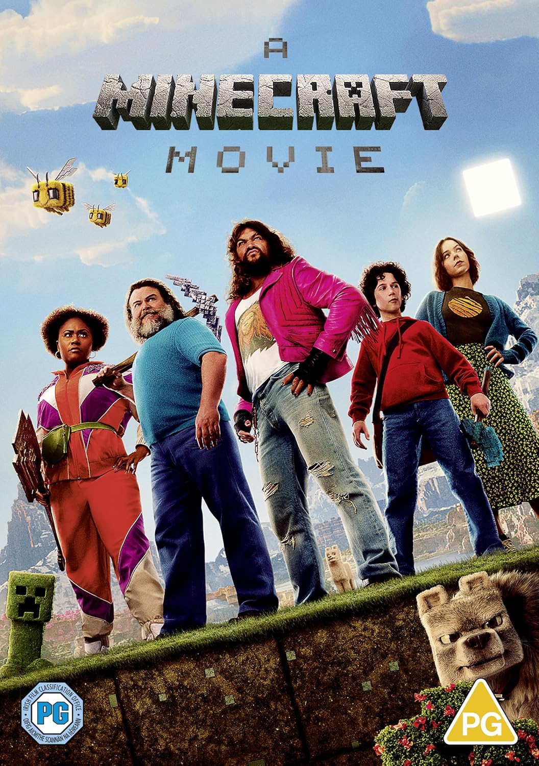 A Minecraft Movie" DVD cover featuring characters and a blocky landscape.
