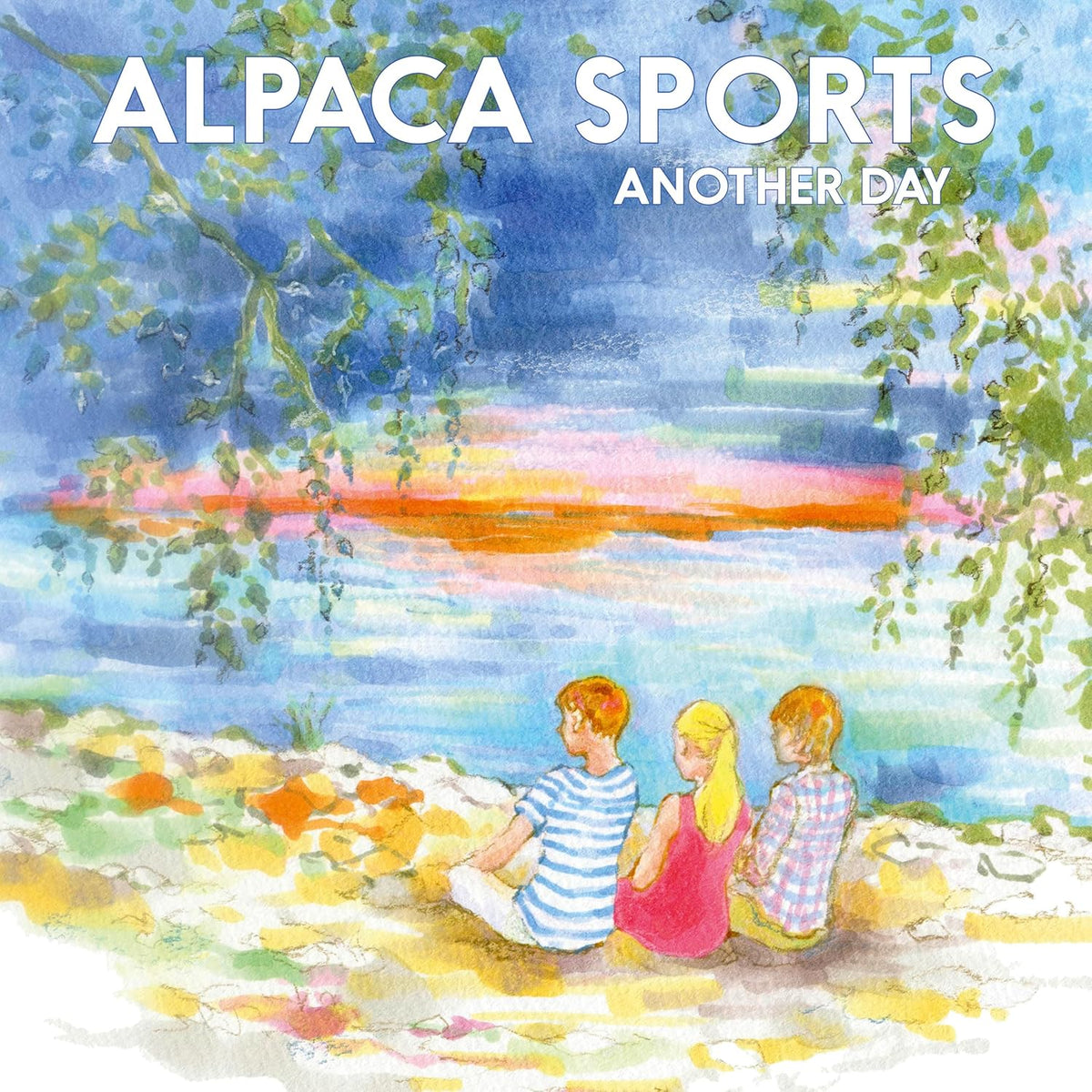 Painted album cover for Alpaca Sports’ “Another Day” featuring children by water.