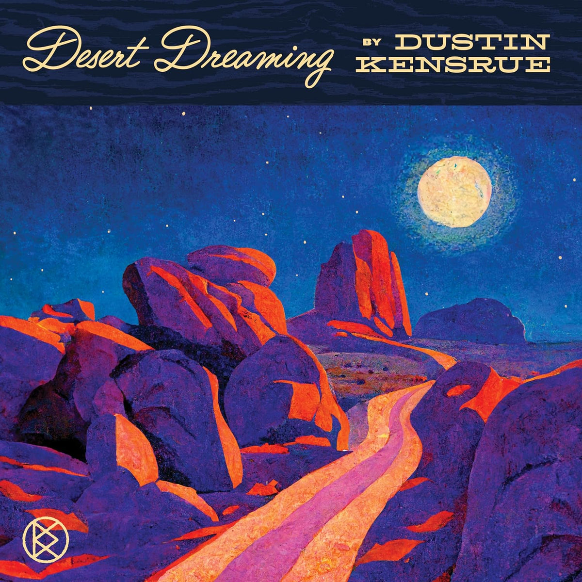 CD cover: desert landscape with rocky formations under a full moon.