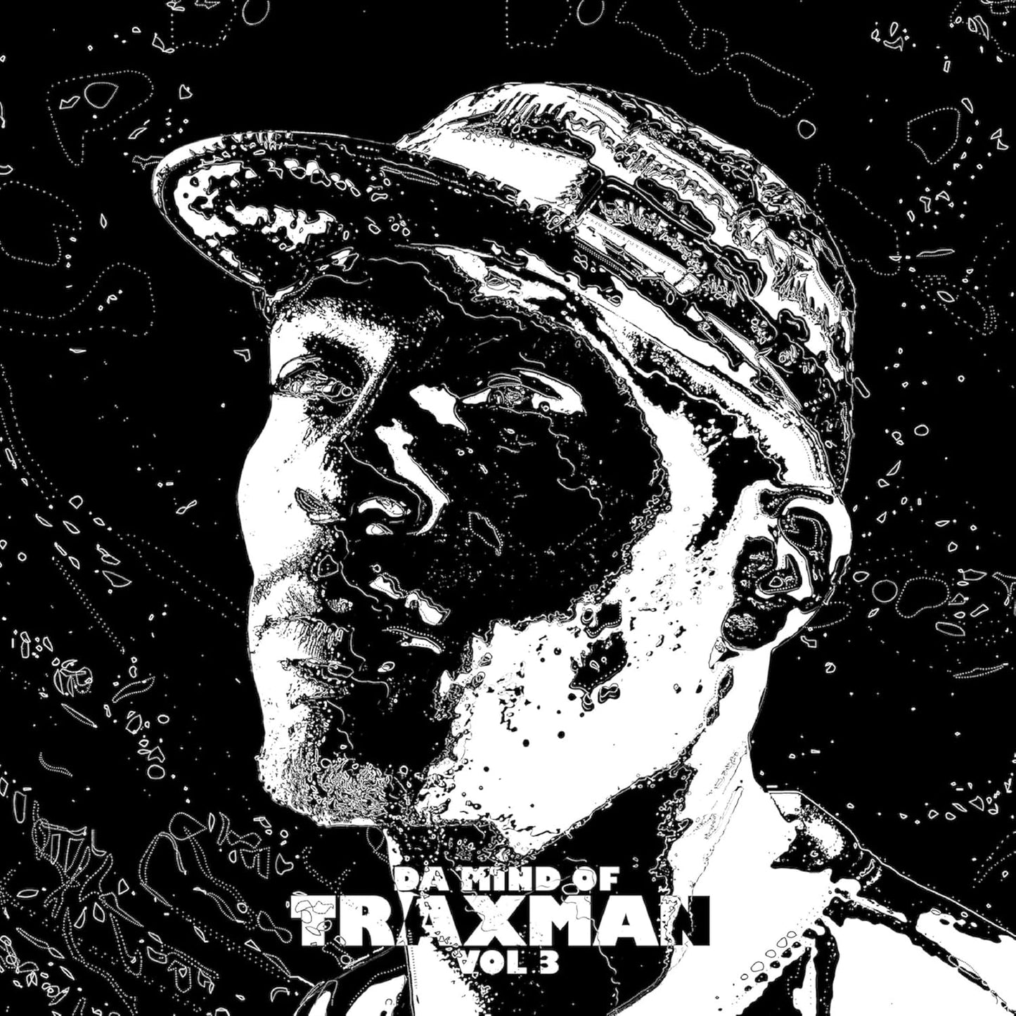 Black and white portrait of a man wearing a cap, with textured shading.