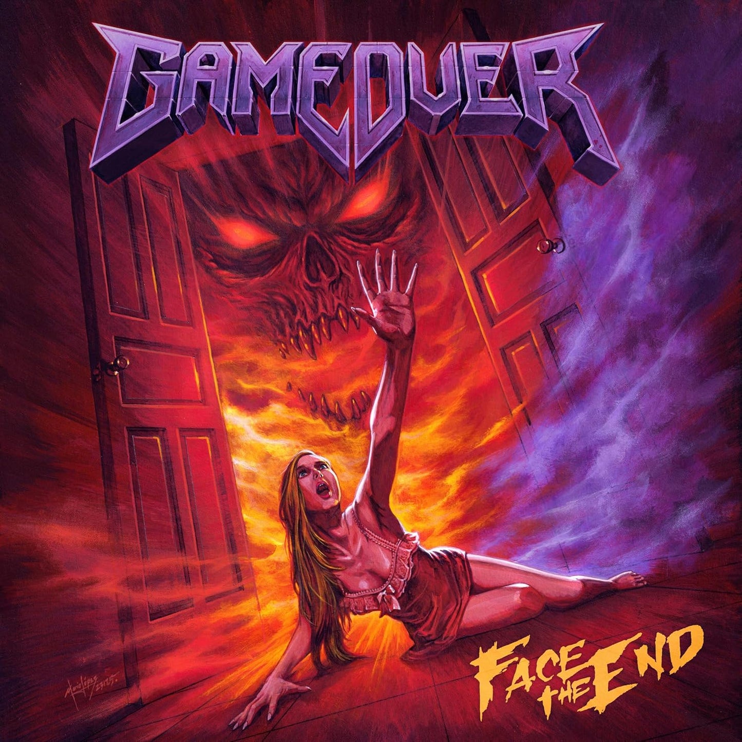 Vinyl album cover: a woman reaching toward a demonic figure in a doorway.
