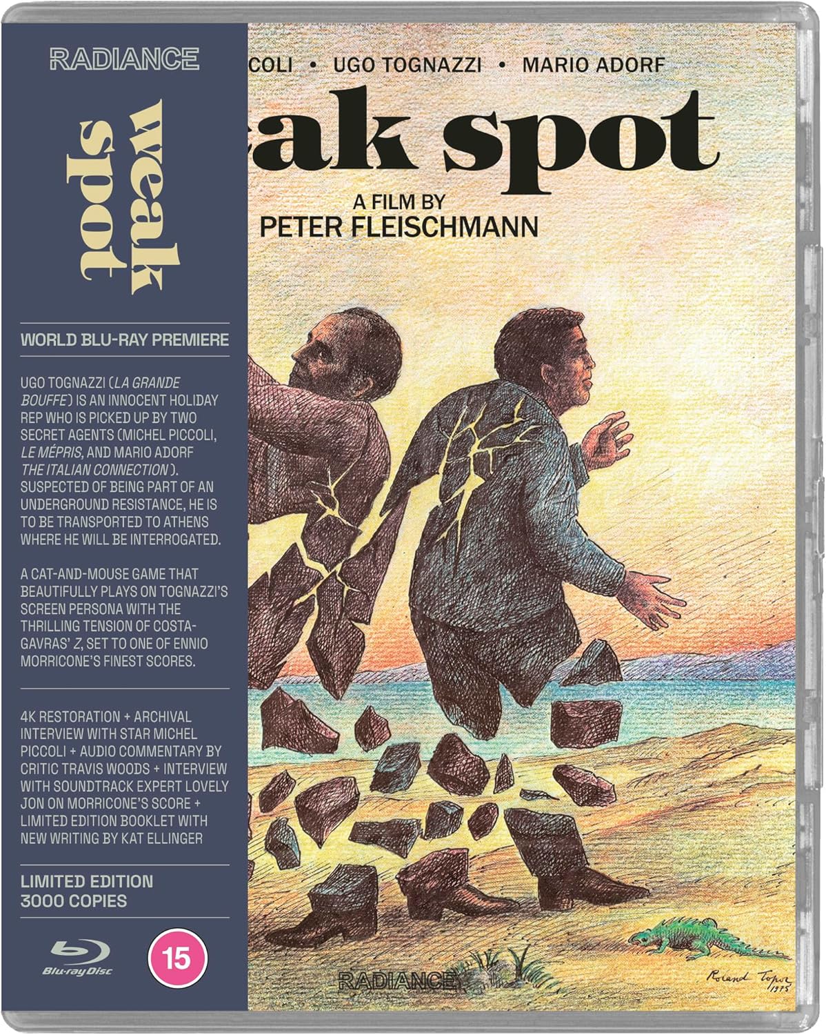 Blu-ray cover for "Weak Spot" featuring a man in a suit and abstract design.