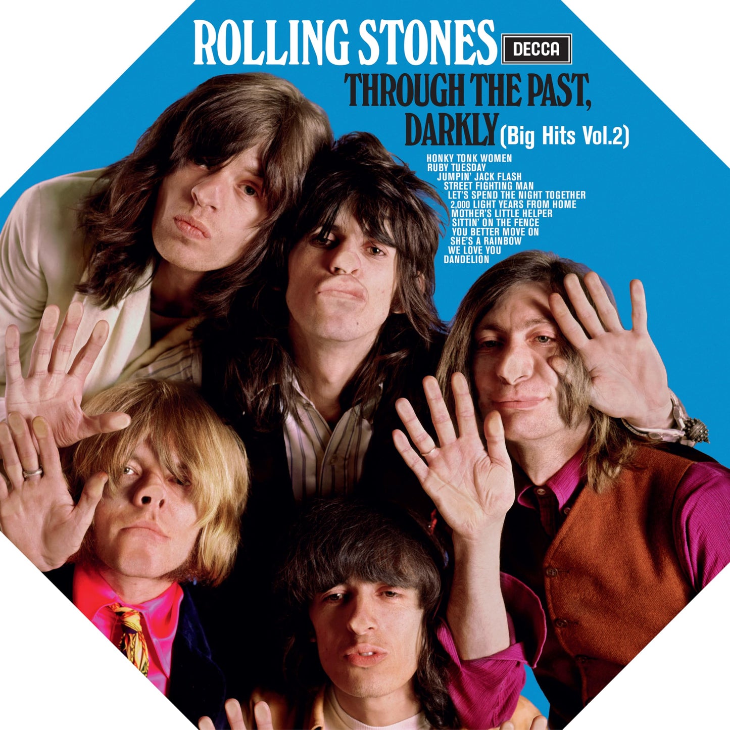 The Rolling Stones album cover, “Through The Past, Darkly,” featuring band members.