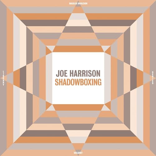 Vinyl record cover: geometric orange and beige pattern, text "Joe Harrison Shadowboxing".