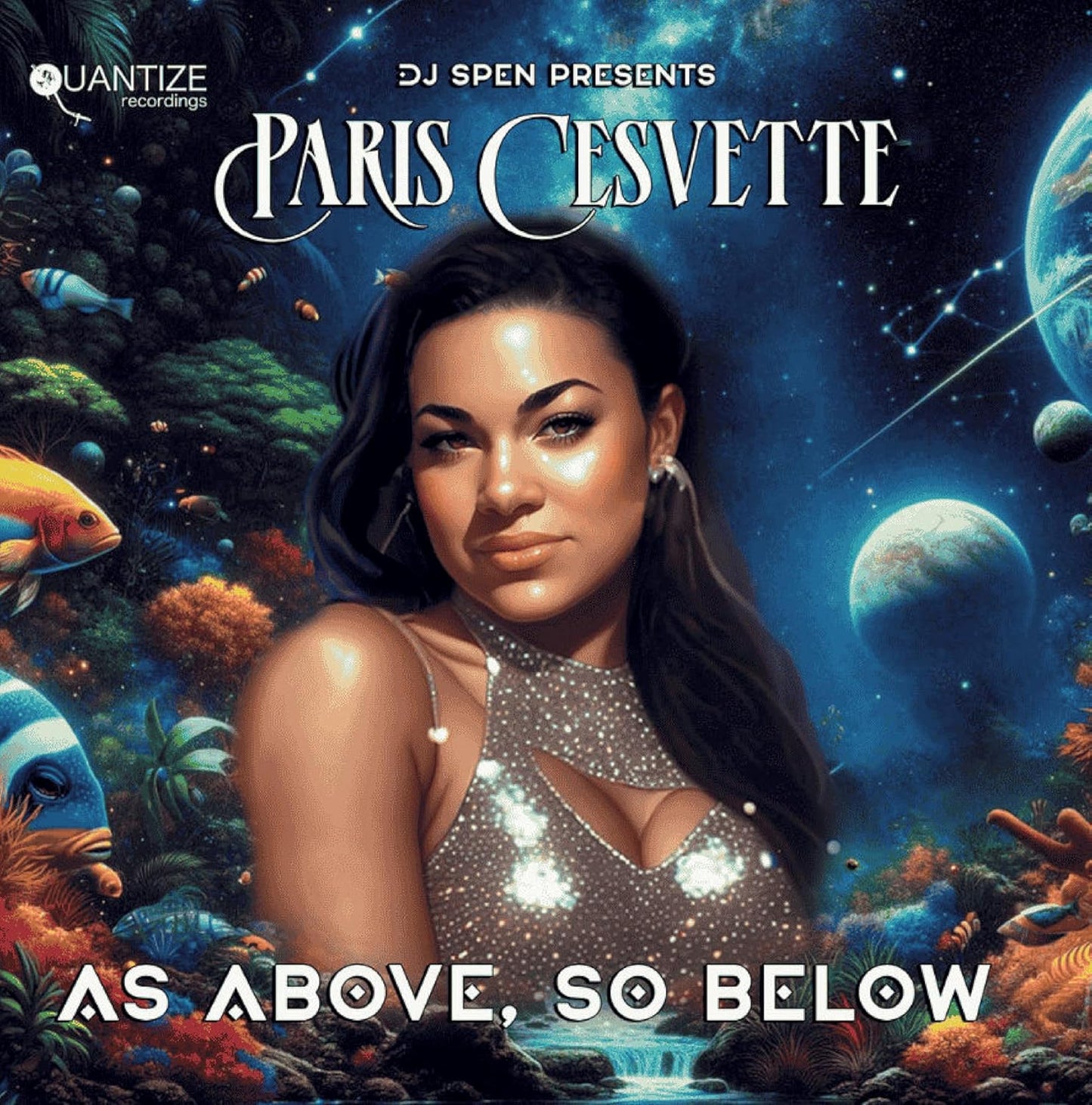 Album cover for Paris Cesvette’s “As Above. So Below” featuring a woman’s portrait.