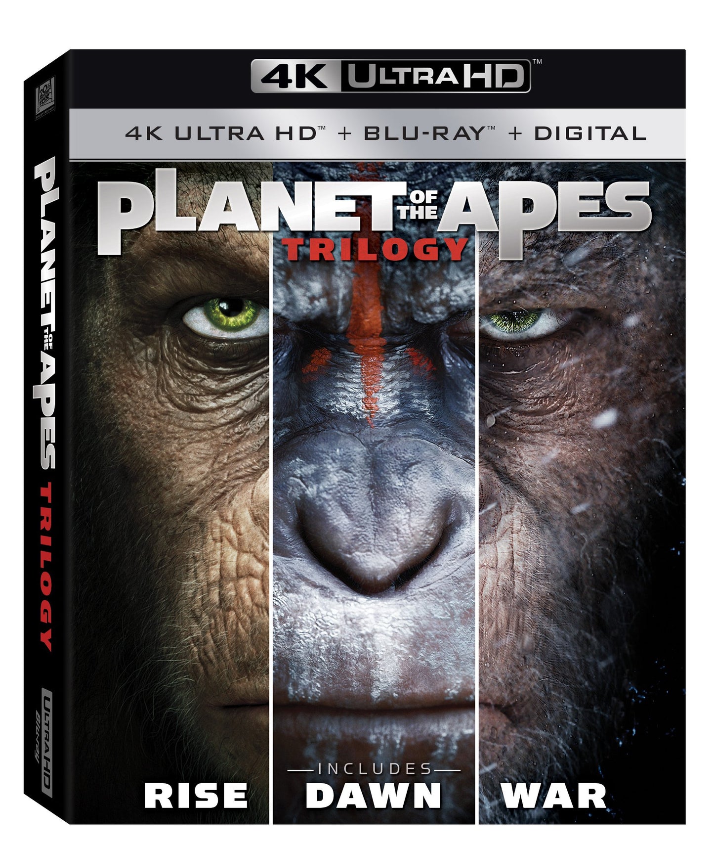 Planet of the Apes trilogy Blu-ray case with ape eyes and textured skin.