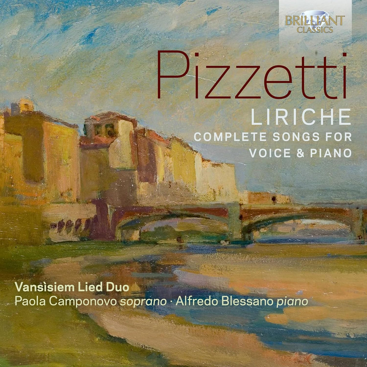 CD cover: Italianate bridge scene with "Pizzetti Liriche" title text.