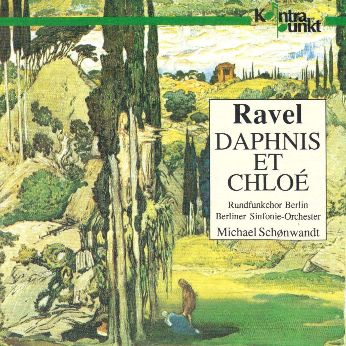 CD cover for Ravel’s “Daphnis Et Chloé” with pastoral scene.