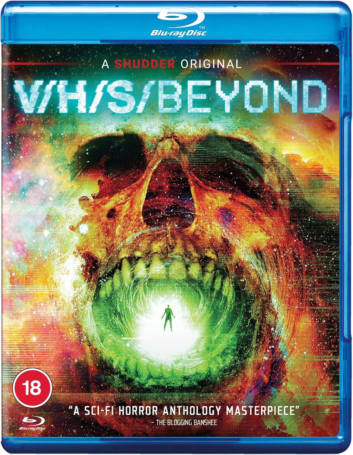 V/H/S/Beyond" Blu-ray cover featuring a monstrous, glowing creature and a figure.