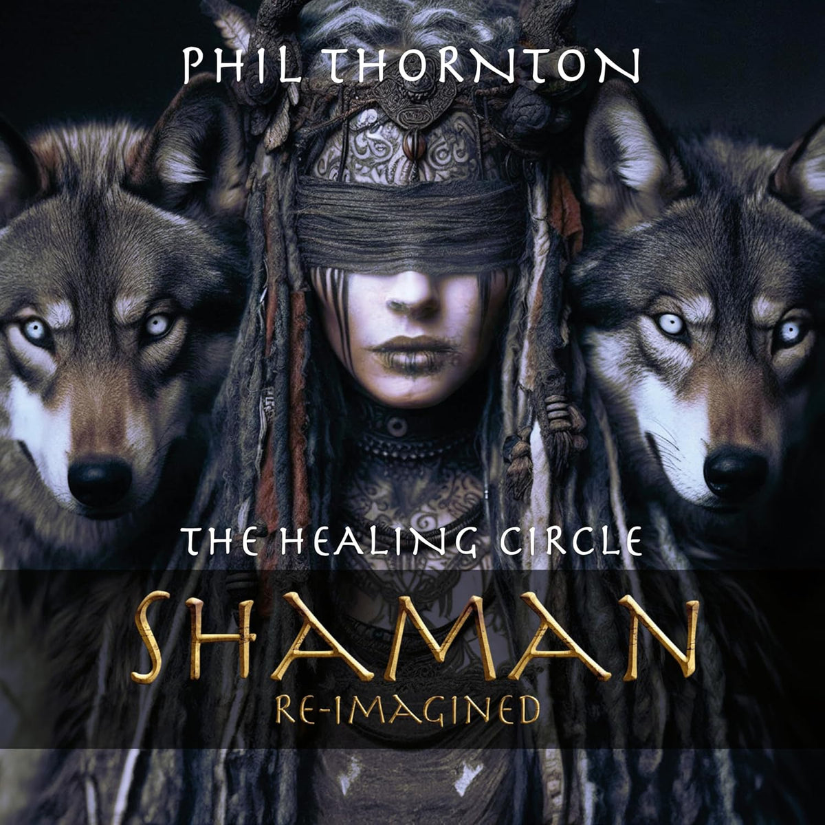 CD cover featuring a shamanic figure framed by two wolf heads.