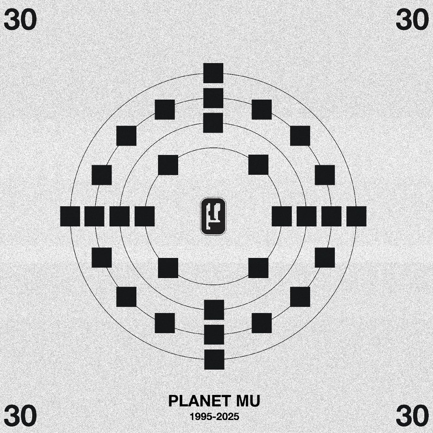 Planet Mu 30 CD cover: abstract black squares on a grainy background.