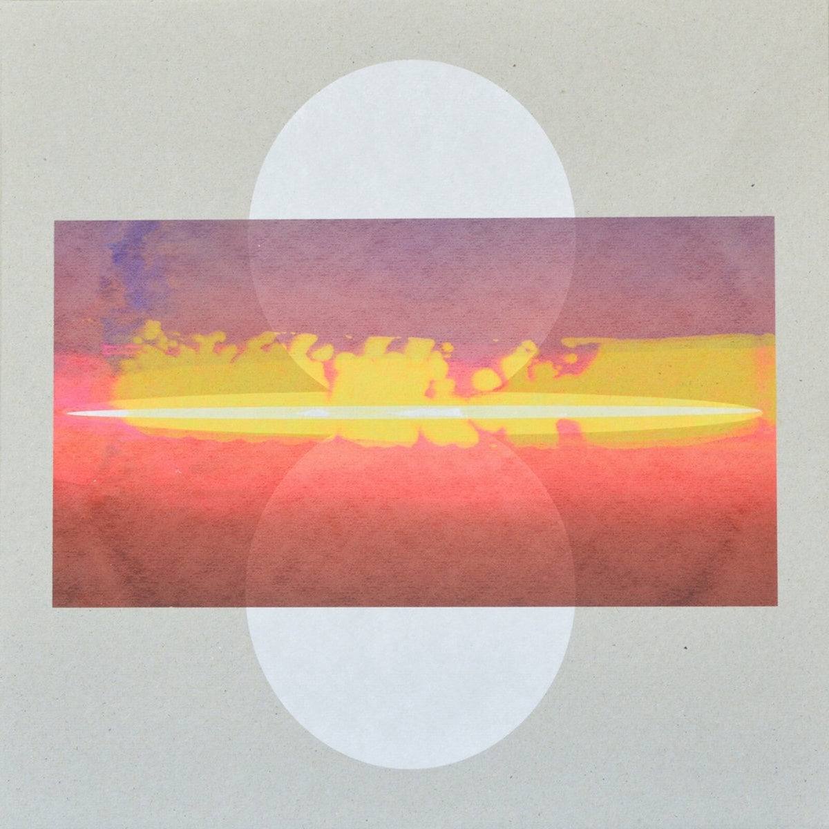Abstract vinyl record cover with layered circles and sunset colors.