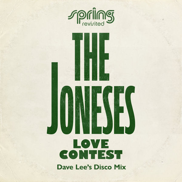 Album cover for “The Joneses” with green text on a textured beige background.
