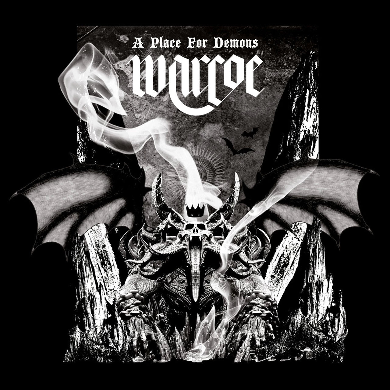 Black and white album cover featuring a demonic figure with wings.
