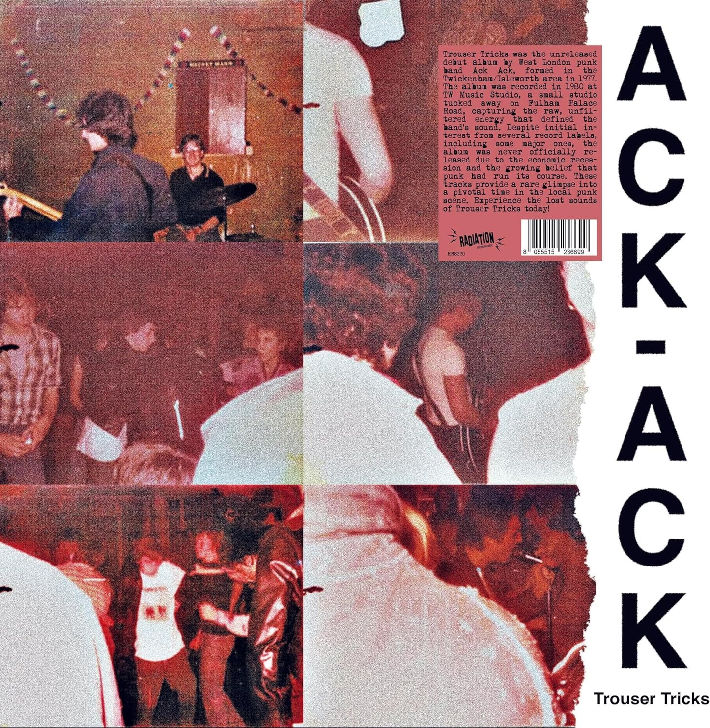 Vinyl record cover for "Ack Ack - Trouser Tricks" with bold lettering.
