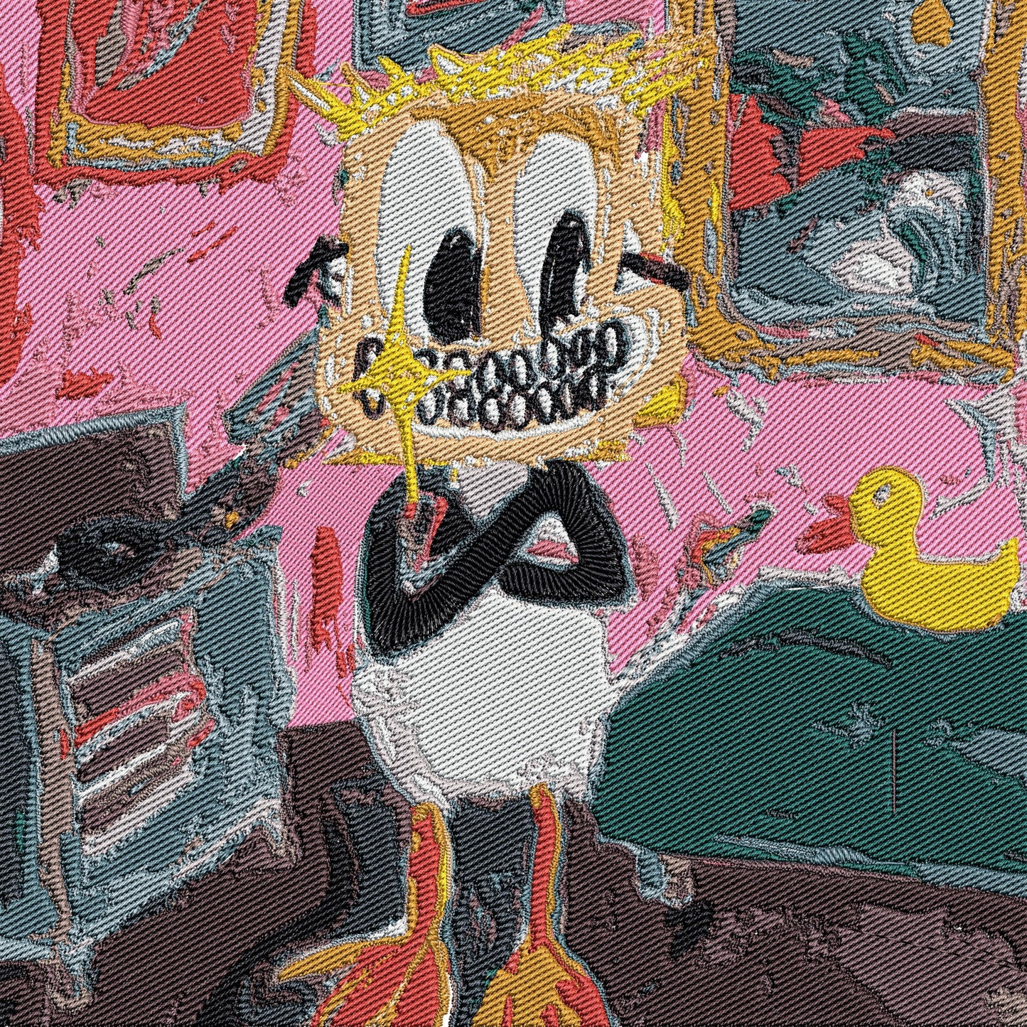 Vinyl record cover featuring a distorted, colorful cartoon-like figure.