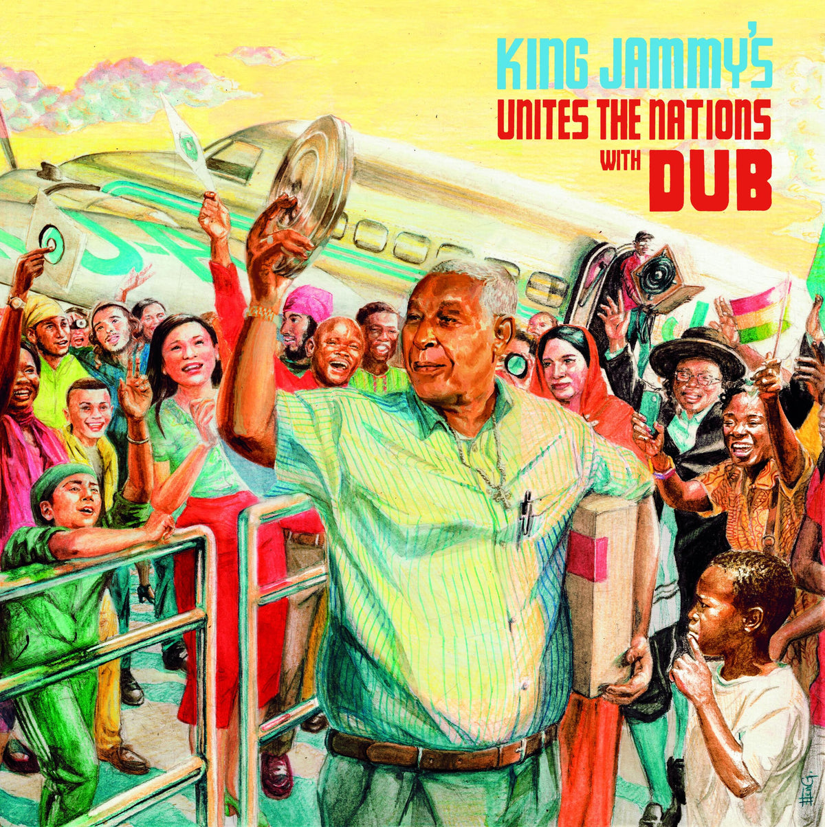 Painted album cover featuring King Jammy surrounded by a diverse crowd.