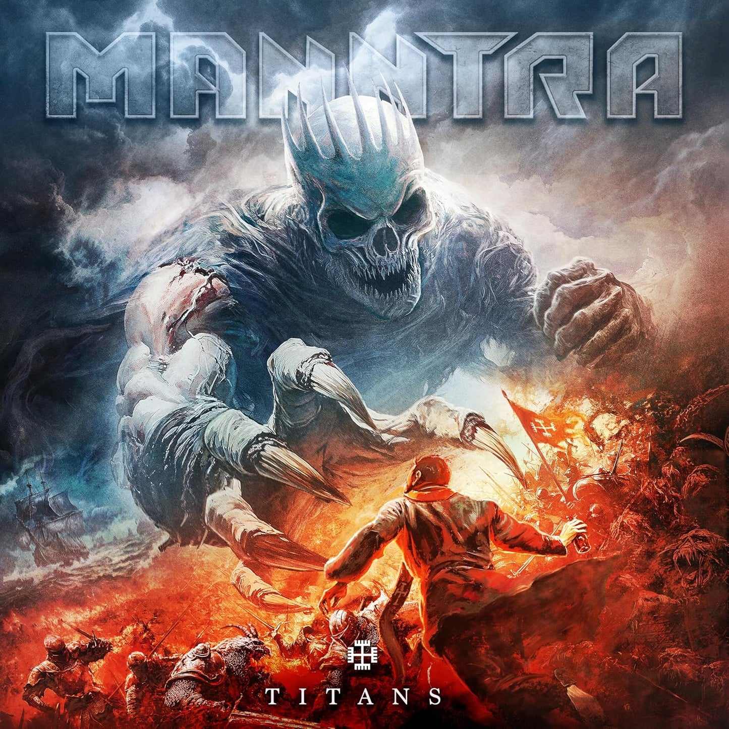 CD cover for Manntra’s “Titans” featuring a large, skeletal titan figure.