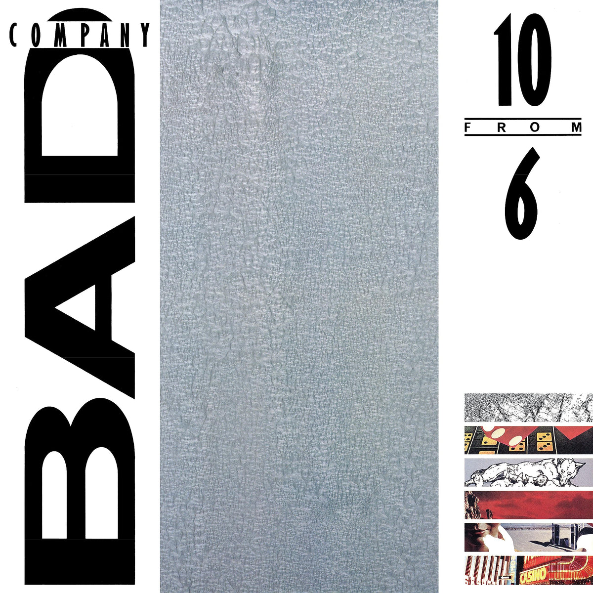 Album cover for Bad Company’s “10 From 6” with textured grey background.
