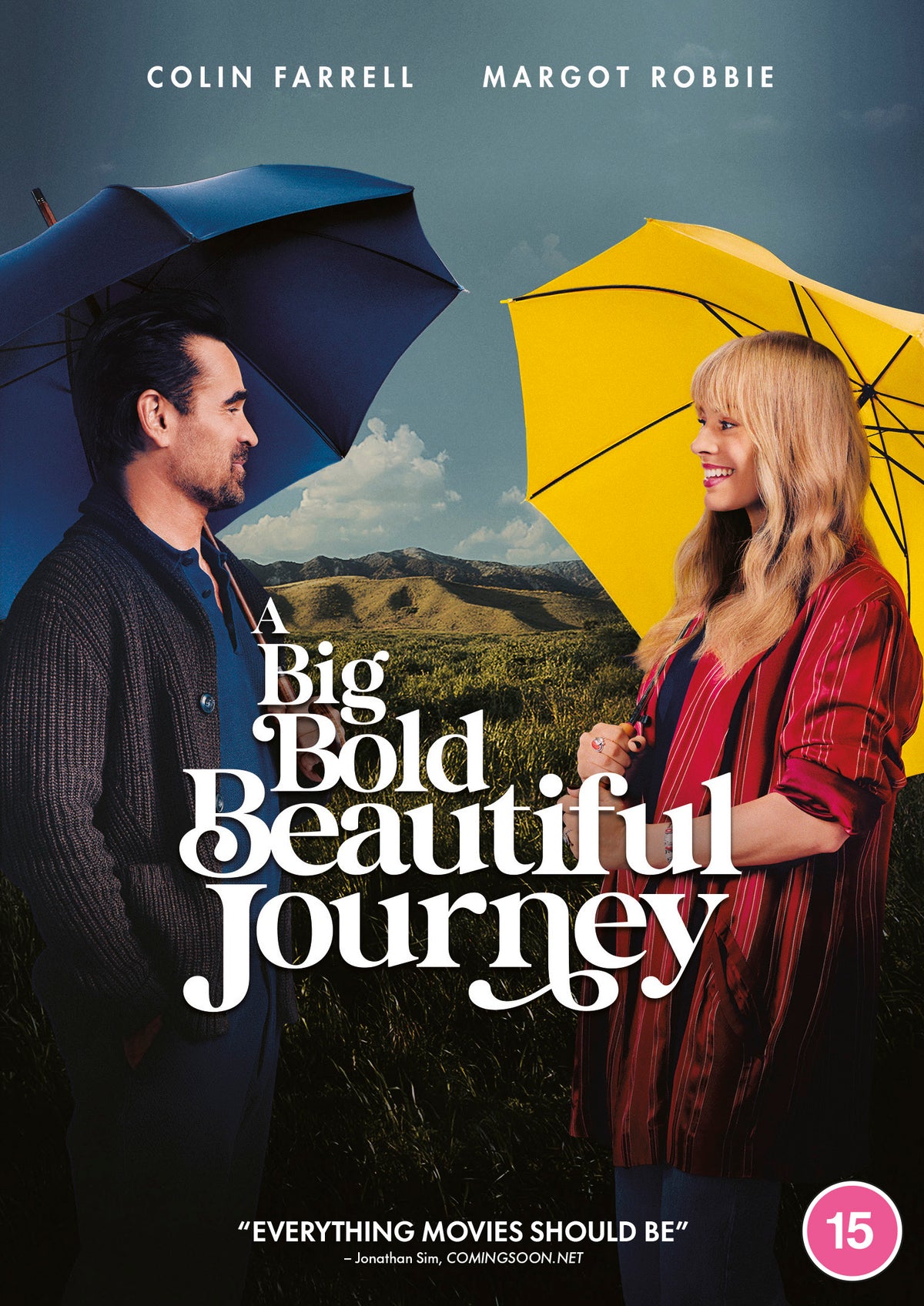 Movie poster featuring Colin Farrell and Margot Robbie under umbrellas.
