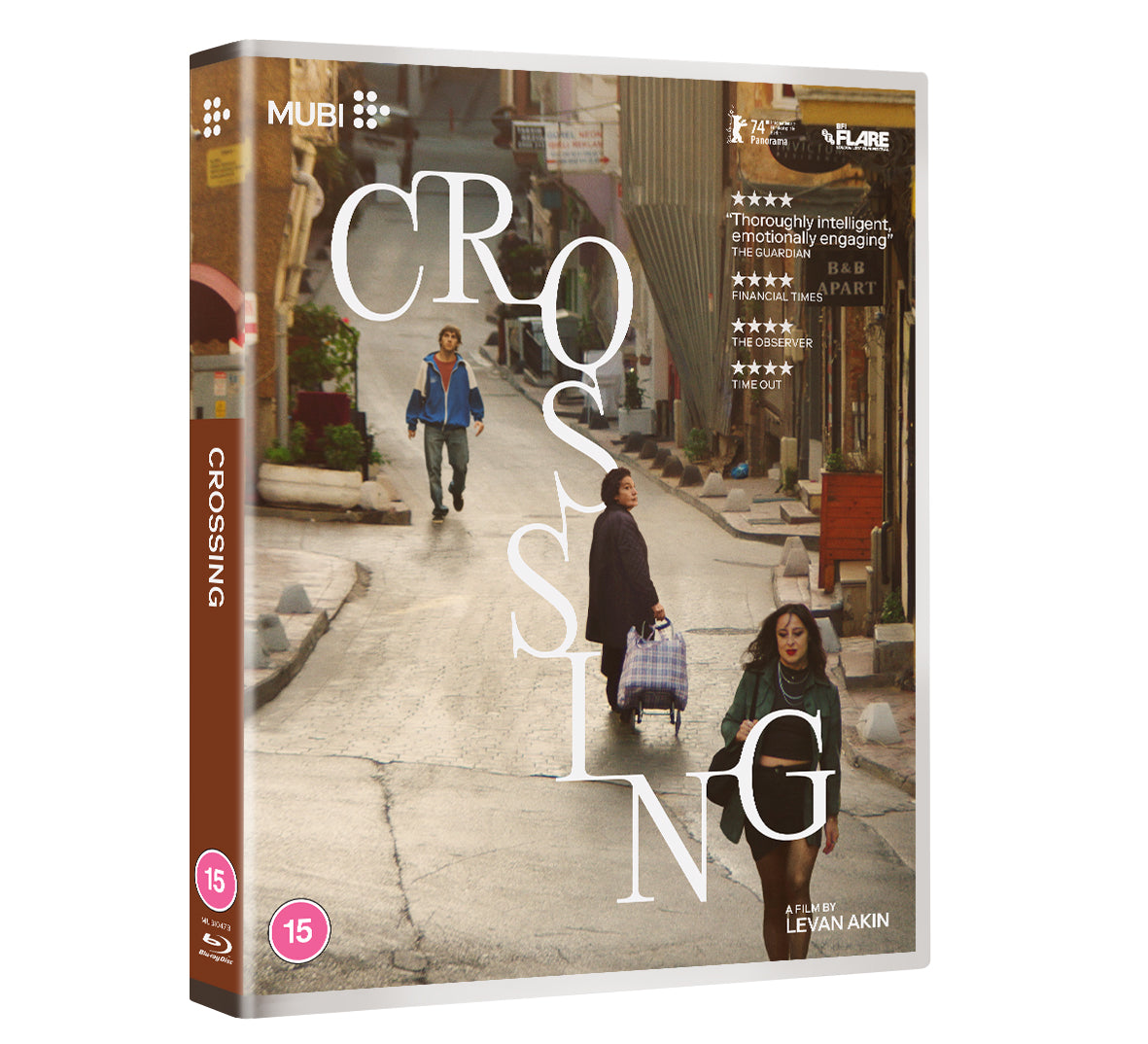 Blu-ray cover for "Crossing" showing people walking up a street.