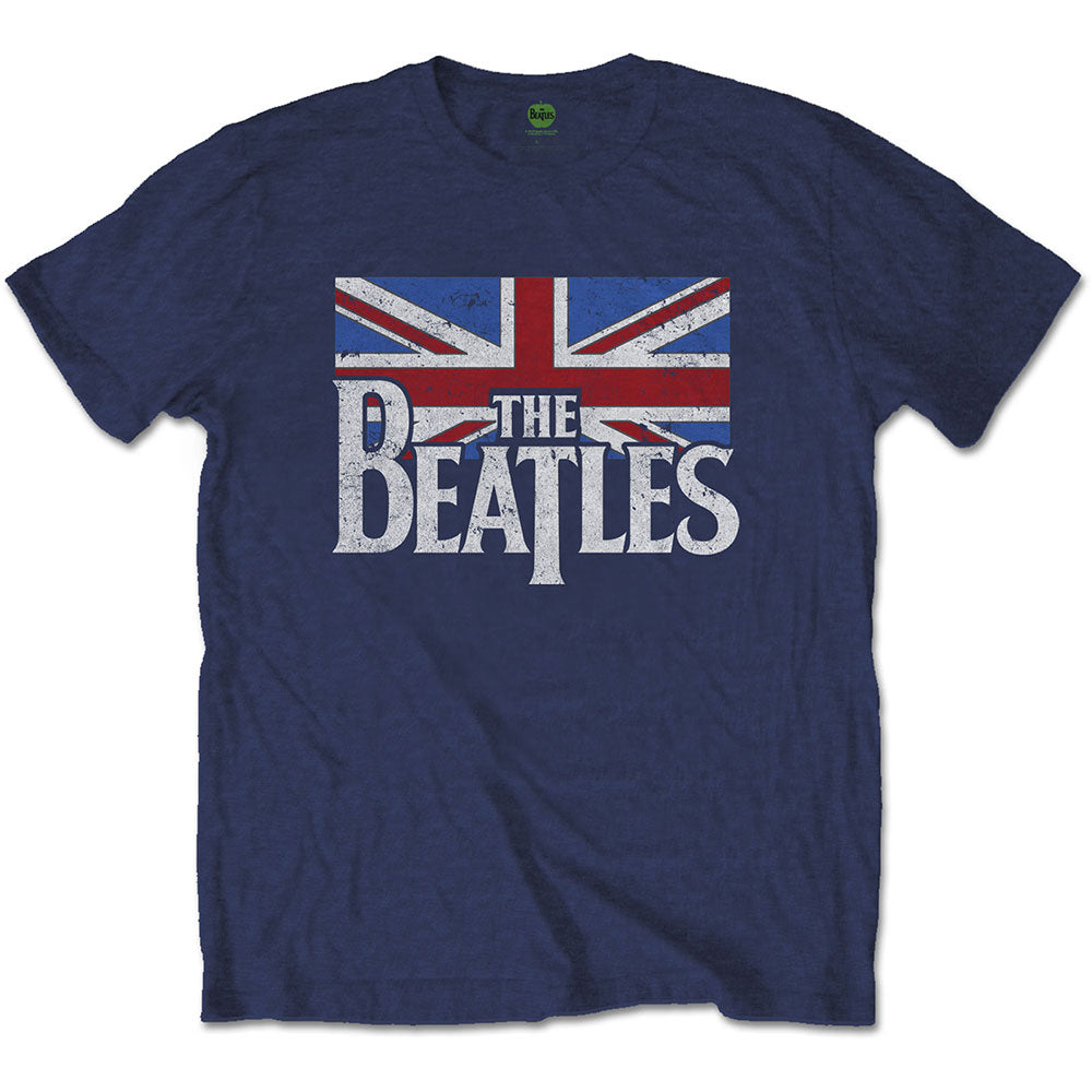 The Beatles Unisex T-Shirt: Drop T Logo & Vintage Flag