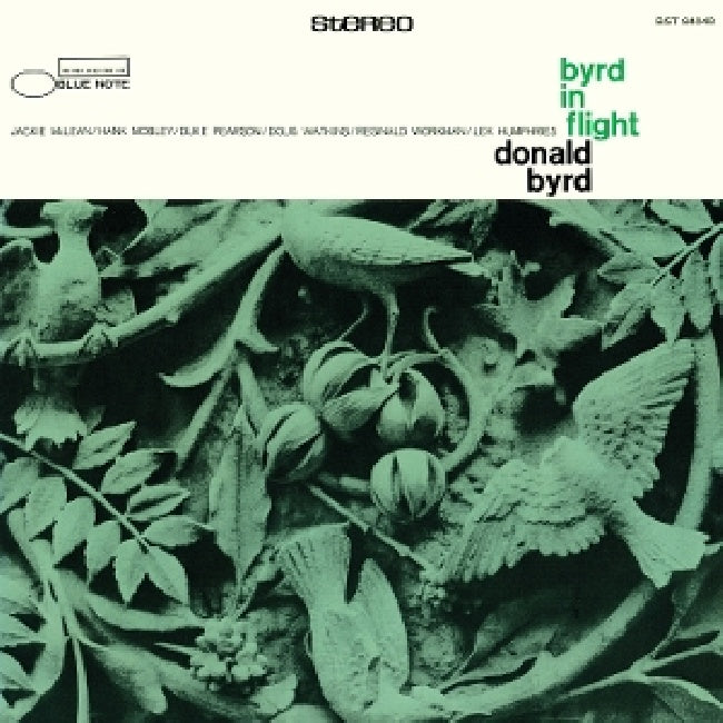 Album cover for Donald Byrd’s “Byrd In Flight” with doves and foliage.