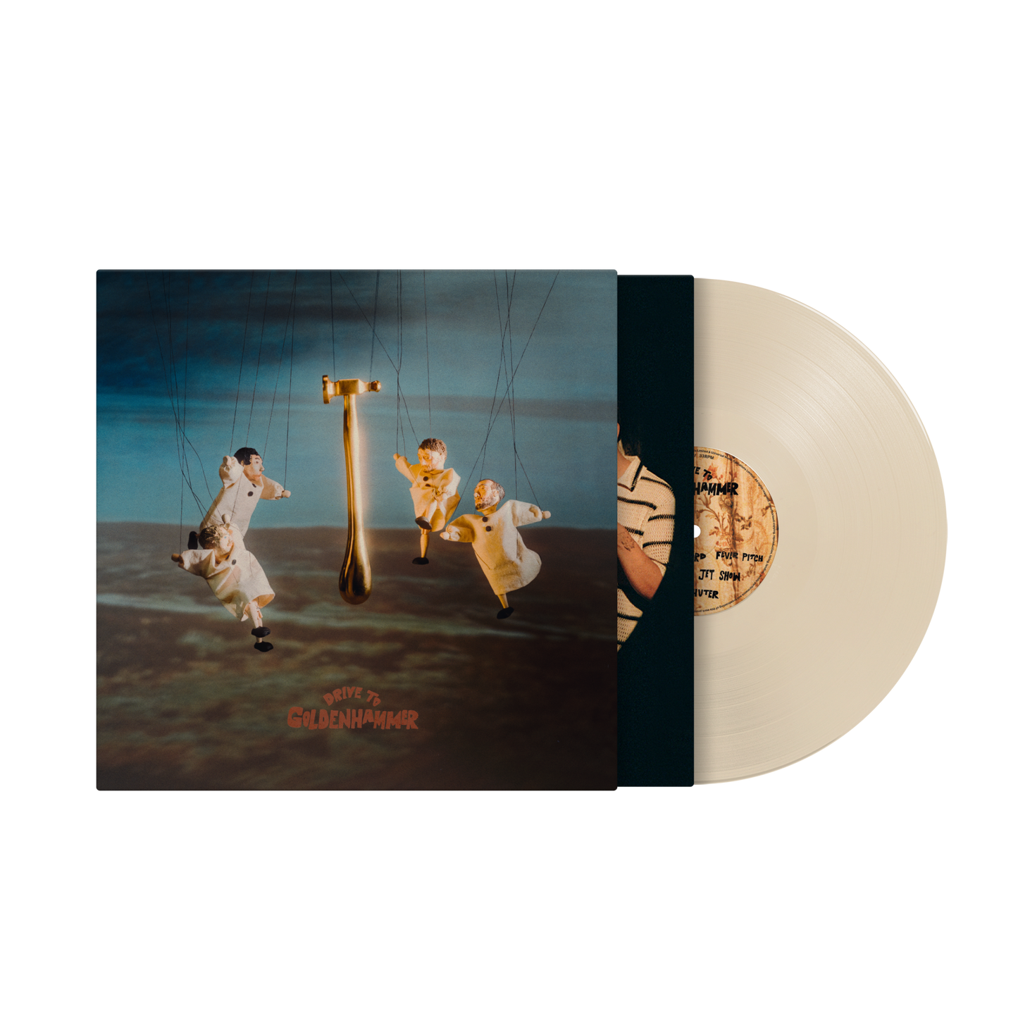Vinyl record of "Drive To Goldenhammer" with puppet-themed album art.