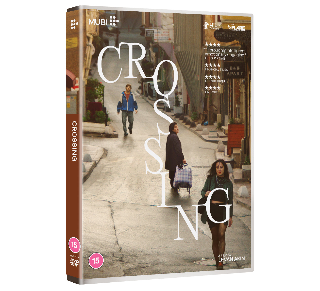 DVD cover for "Crossing" featuring a man and woman walking up a street.