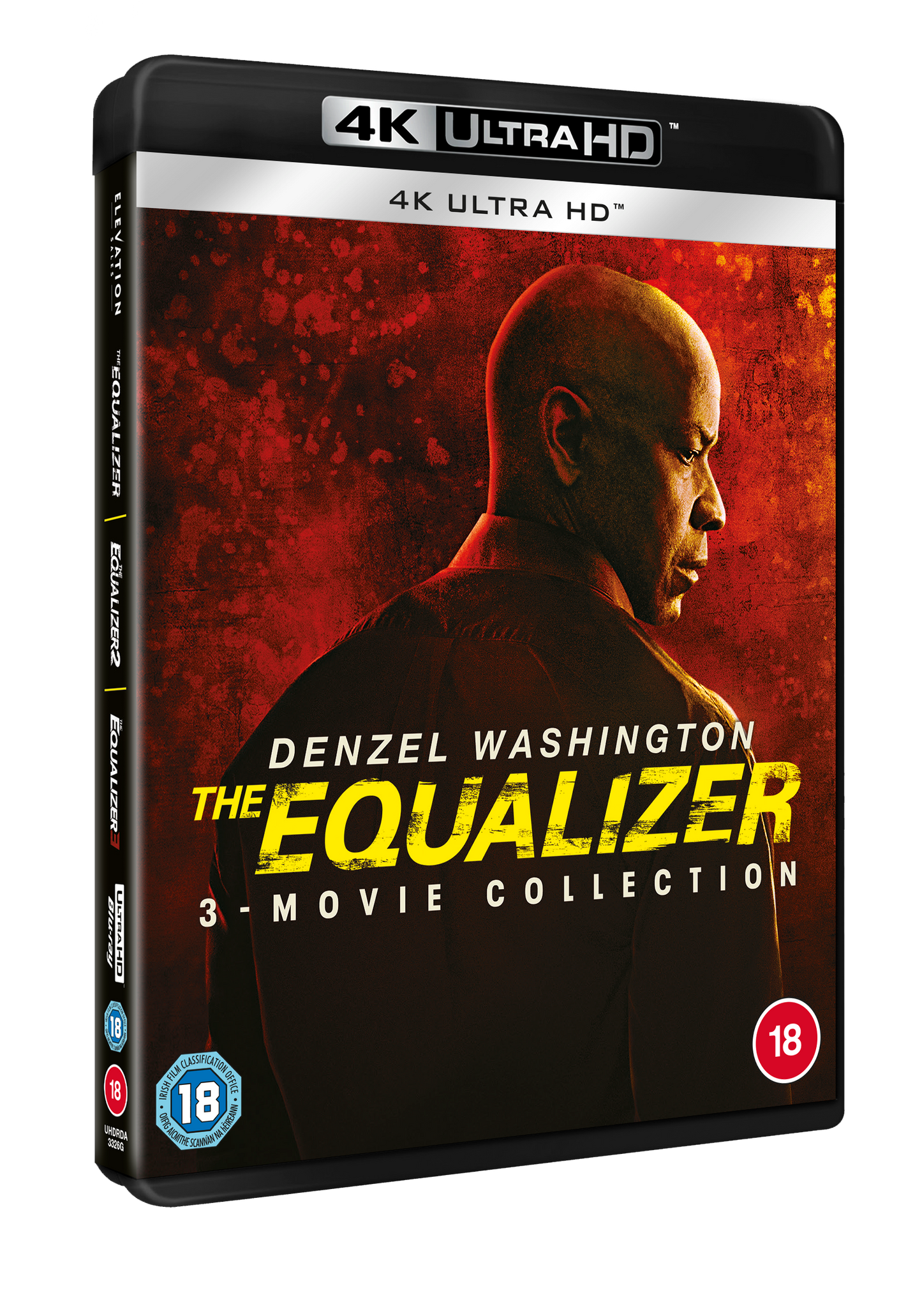 Denzel Washington on the cover of The Equalizer 3-movie collection 4K Ultra HD set.