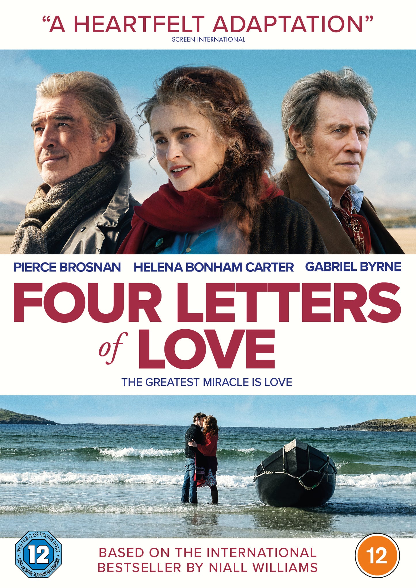 “Four Letters of Love” DVD cover with Pierce Brosnan, Helena Bonham Carter, and Gabriel Byrne.