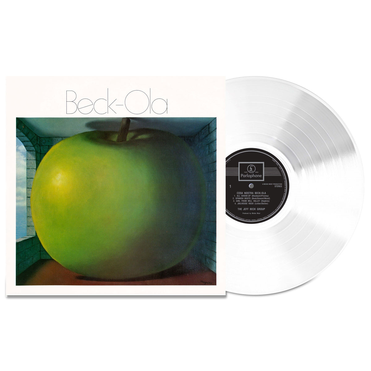 Jeff Beck Group "Beck-Ola" vinyl record and album cover featuring a green apple.