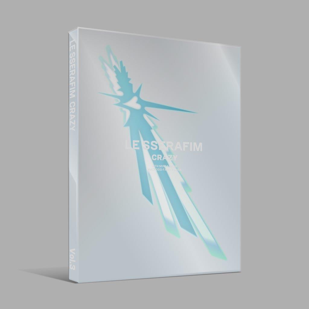 Gray LE SSERAFIM ‘CRAZY’ Vol. 3 CD case with a question mark.