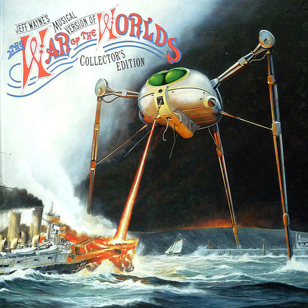 DVD cover: alien tripod attacking ships amidst stormy seas.