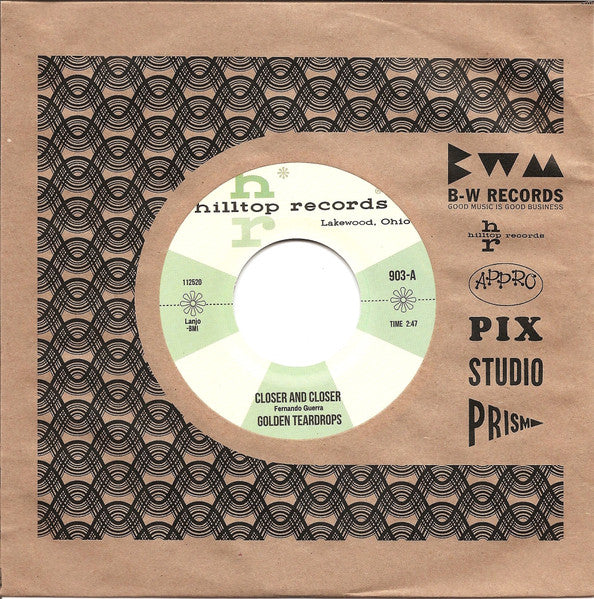 Golden Teardrops record label with black and white patterned sleeve.