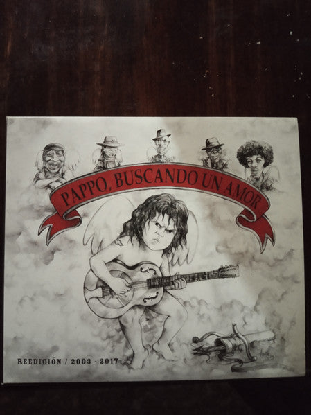 CD cover for Pappo’s “Buscando Un Amor” featuring sketched figures and text.