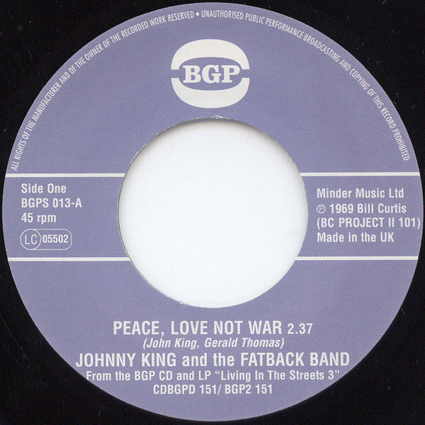 Blue vinyl record label with “Fatback Band” and song title details.